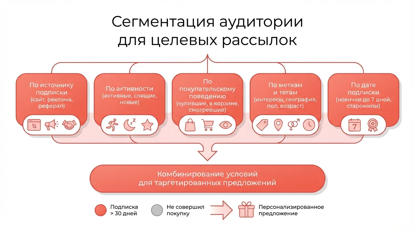 Настройка сегментации подписчиков для рассылки