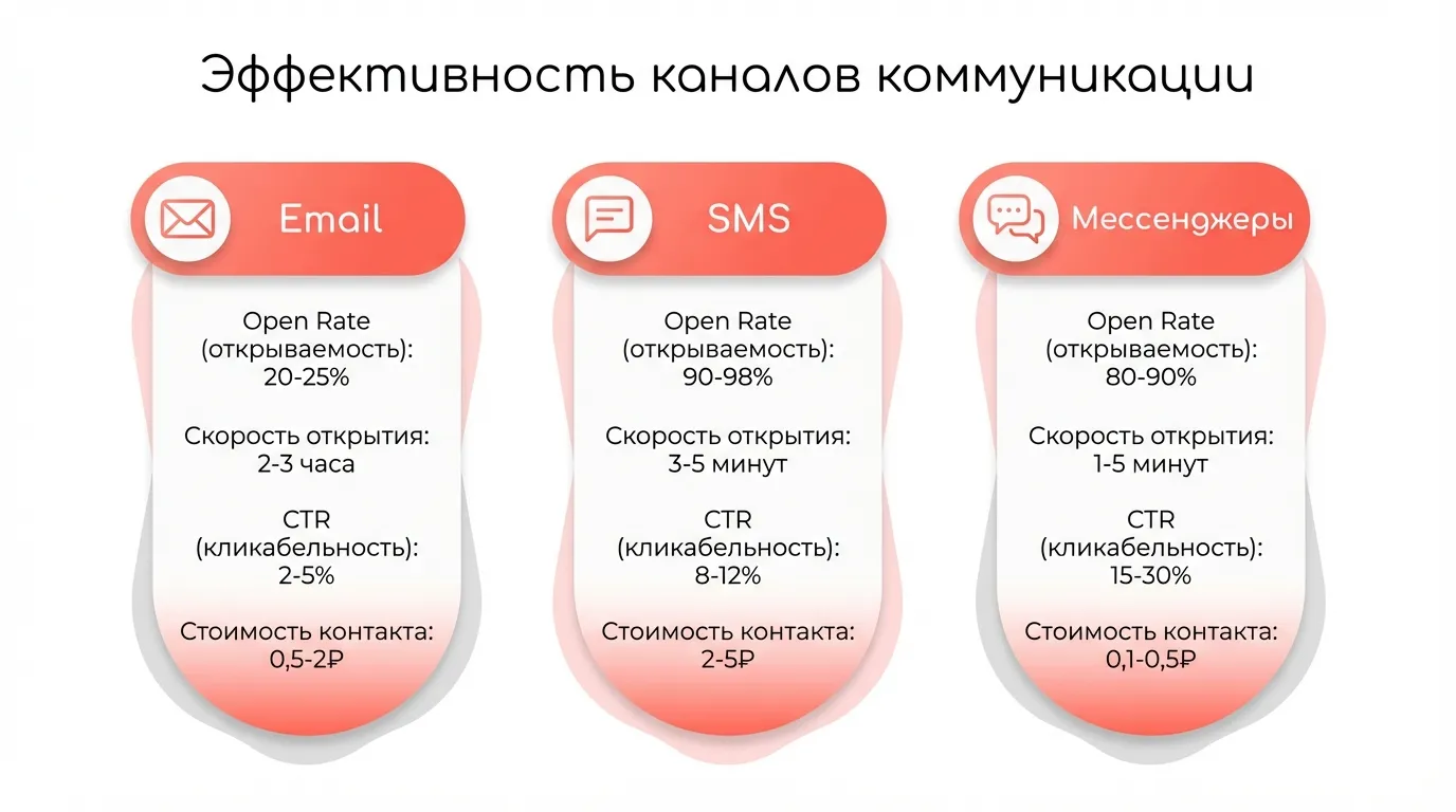 Сравнительная таблица эффективности Email и SMS рассылок