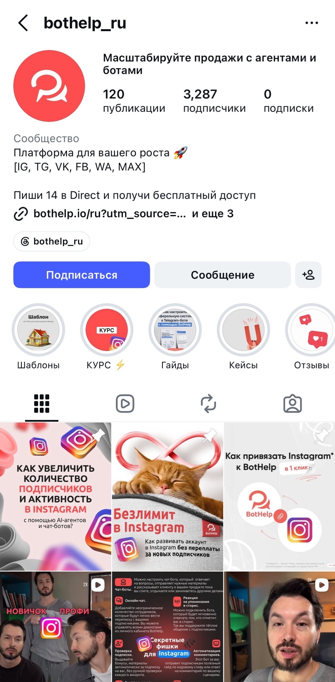 Пример оформления профиля в Instagram*