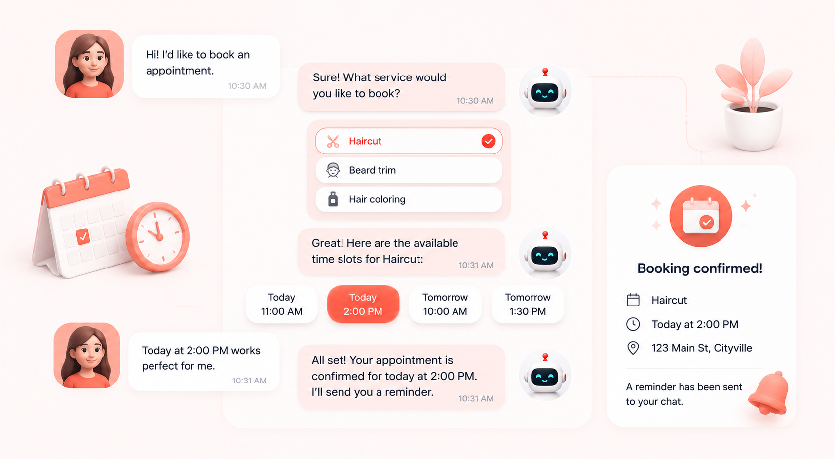 An example of using a chatbot for booking