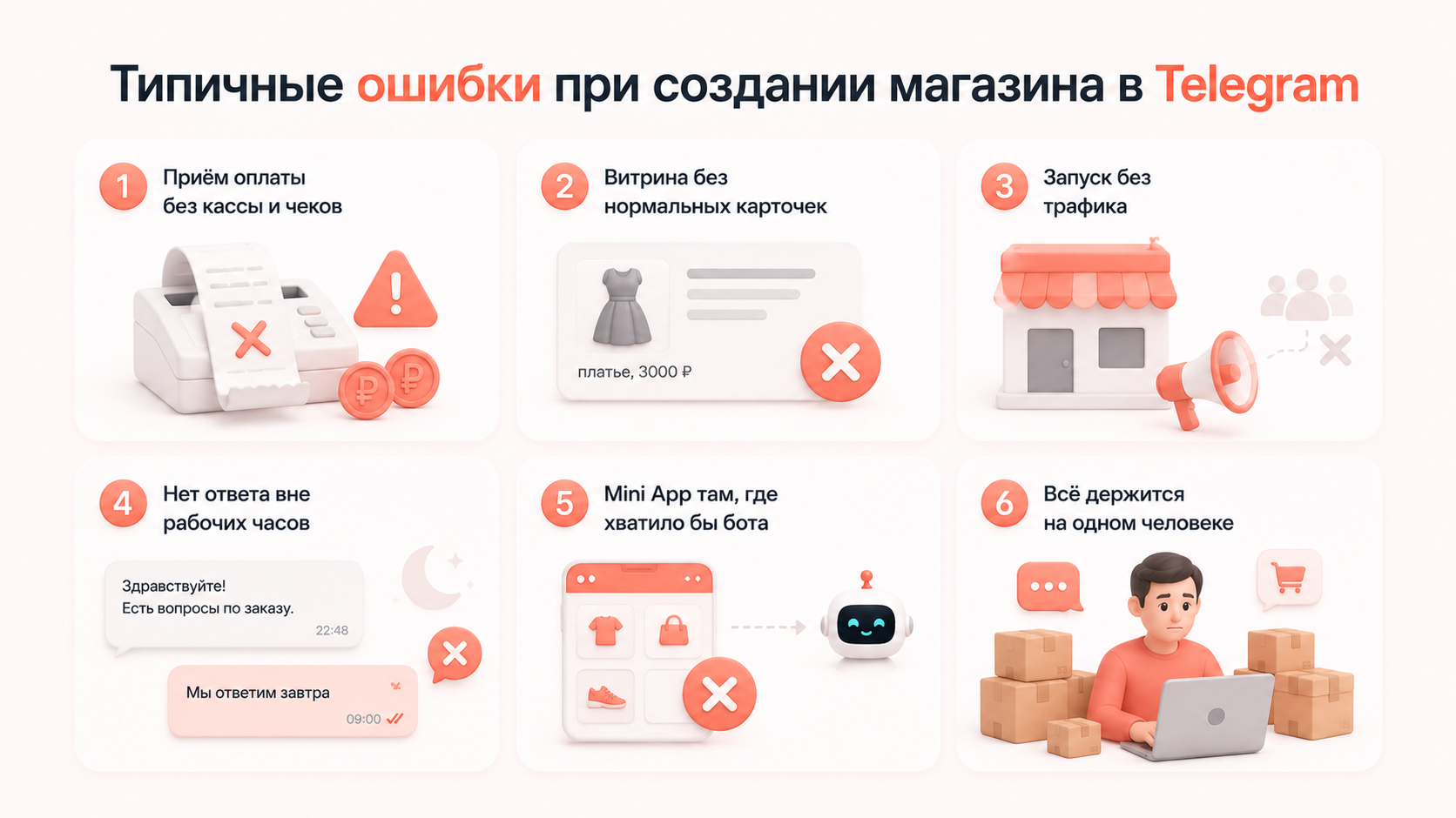Типичные ошибки при создании магазина в Telegram