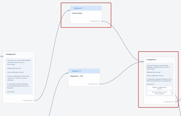 Задержка в основной воронке уже без проверки условий по дате и времени.